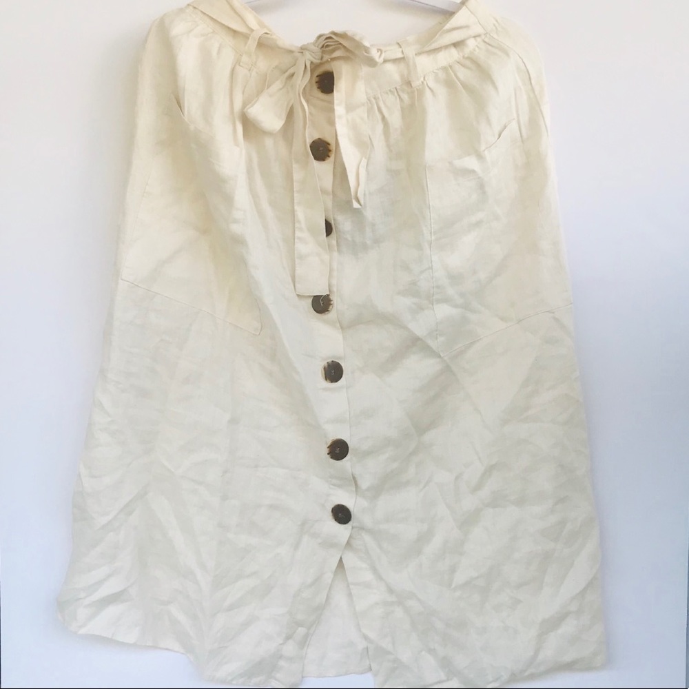 Marc New York Andrew Marc Button Tie Linen Long Skirt Stone Medium NEW